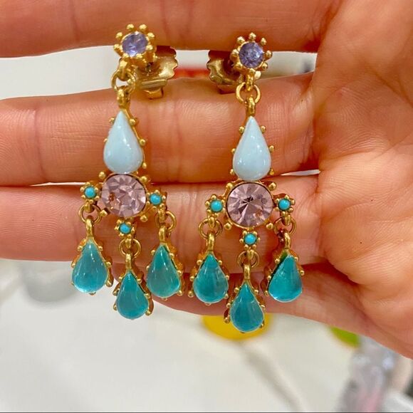 VINTAGE Gemstone Chandelier Post-Backed Earrings - Picture 2 of 4